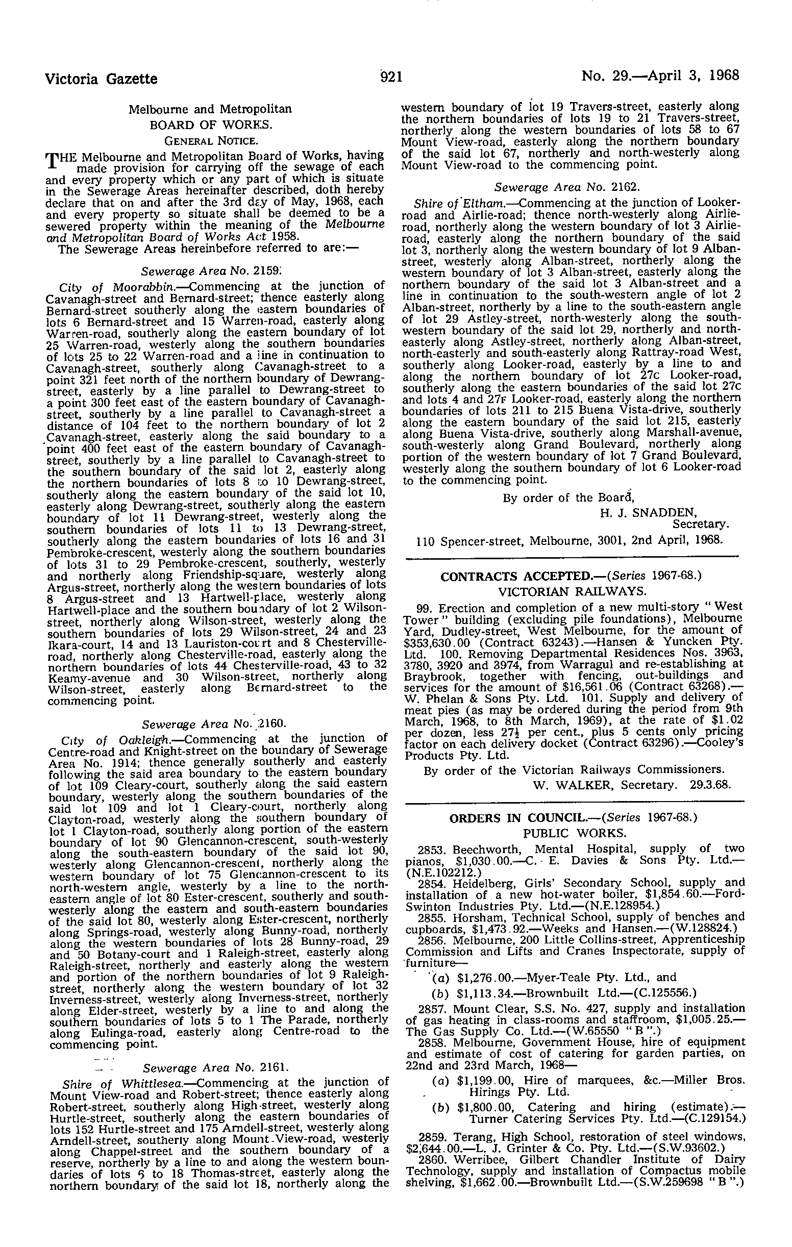 Victoria Government Gazette Online Archive 1968, p921